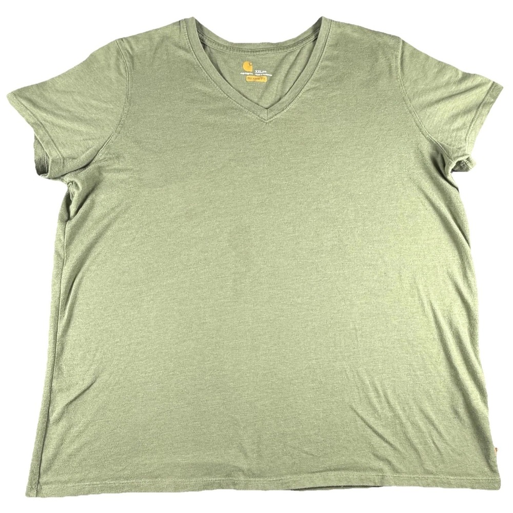 Carhartt Shirt Mens 2XL Green V-Neck Relaxed Fit Tagless Tee Short Sleeve Casual